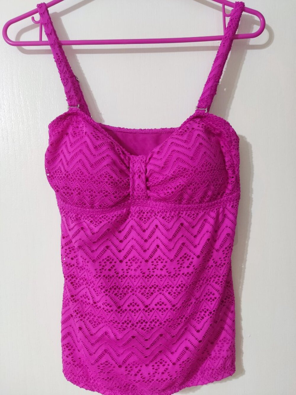 NWT Catalina Separates Fuchsia Crochet Lace Tankini Swim Top S 4-6 Padded